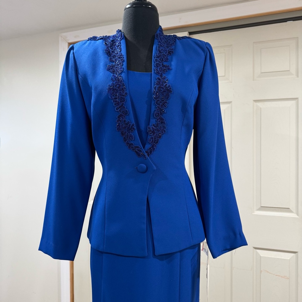 Blue Gown with Slit & matching Blazer